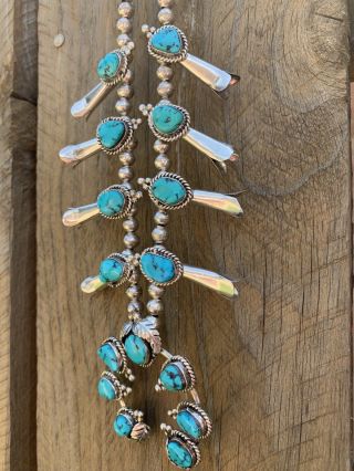 Vintage Antique Native American Navajo Silver Squash Blossom Necklace Turquoise