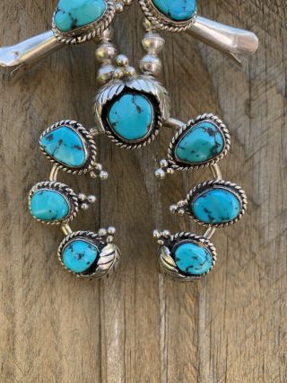 Vintage Antique Native American Navajo Silver Squash Blossom Necklace Turquoise 3