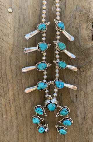 Vintage Antique Native American Navajo Silver Squash Blossom Necklace Turquoise 5