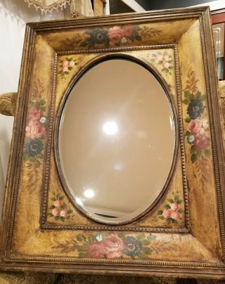 Vintage Hand Painted Wood Framed Rectangular Mirror 36 " X 28.  25 " X 2.  75 "