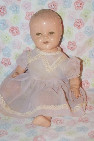 Pretty Vintage 15 " Shirley Temple Baby Composition Doll Flirty Eyes