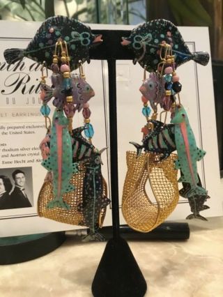 Vintage Lunch At The Ritz,  “fishnet”,  Post Earrings,  1989,  Hand - Signed