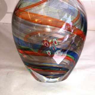 Vtg.  Italian Murano Art Glass Hand Blown Multicolored Spun Gold Millefiori Vase 2