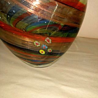 Vtg.  Italian Murano Art Glass Hand Blown Multicolored Spun Gold Millefiori Vase 4