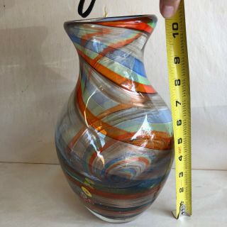 Vtg.  Italian Murano Art Glass Hand Blown Multicolored Spun Gold Millefiori Vase 6