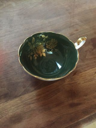 Shelley England Dark Green Gold Fluted Footed Signed Numbered Cup Saucer 2