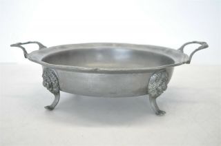 Vintage Pewter Footed Serving Dish W/ Lion Head Design Tableware Flatware Spoons