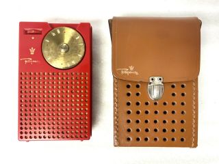 Regency Tr - 1 Vintage Transistor Radio W/ Early Leather Case - Red