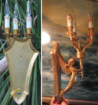 2 Sconce 3lite Vintage Deco GILT Bronze nude Mermaid lamp lady brass FBAI ITALY 10