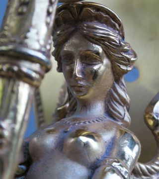2 Sconce 3lite Vintage Deco GILT Bronze nude Mermaid lamp lady brass FBAI ITALY 5