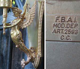 2 Sconce 3lite Vintage Deco GILT Bronze nude Mermaid lamp lady brass FBAI ITALY 6
