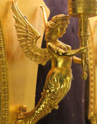 2 Sconce 3lite Vintage Deco GILT Bronze nude Mermaid lamp lady brass FBAI ITALY 7