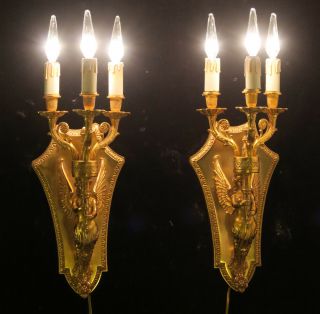 2 Sconce 3lite Vintage Deco GILT Bronze nude Mermaid lamp lady brass FBAI ITALY 8