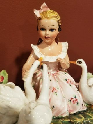 Vtg Carlo Mollica Capodimonte Girl w Swans & Flowers Planter Figurine Italy 2