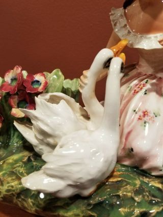 Vtg Carlo Mollica Capodimonte Girl w Swans & Flowers Planter Figurine Italy 5