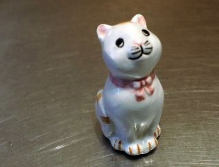 Vintage Porcelain Orange Striped Cat Funny Kitty With A Smile And Pink Bow