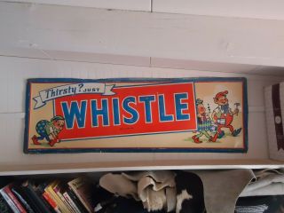Rare Large Vintage 1940s Whistle Orange Soda Pop Embossed Metal Sign W/elves