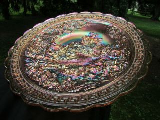 Imperial HOMESTEAD ANTIQUE CARNIVAL ART GLASS CHOP PLATE MARIGOLD ONE 9