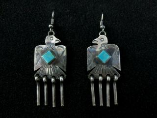 Old Pawn Earrings - Sterling Silver And Turquoise Thunder Birds
