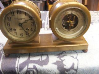 Vintage Chelsea Ships Bell Clock With Barometer All