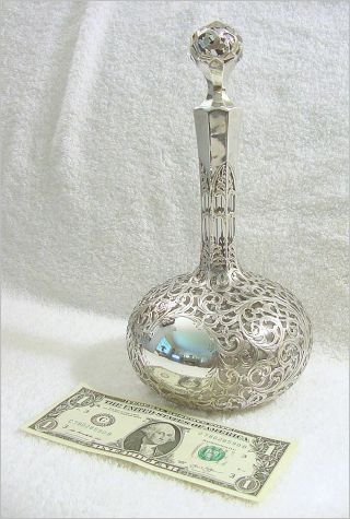Antique Alvin - Black Starr & Frost Silver Overlay Tree Of Life Decanter W/stopper