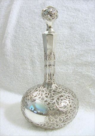 Antique Alvin - Black Starr & Frost Silver Overlay Tree of LIfe decanter w/stopper 2