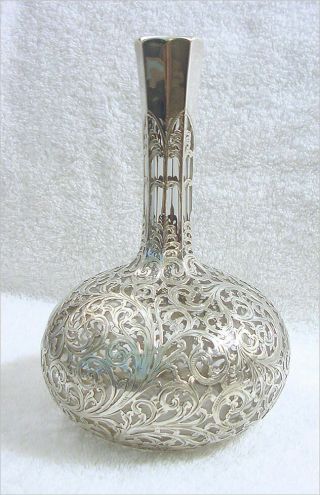 Antique Alvin - Black Starr & Frost Silver Overlay Tree of LIfe decanter w/stopper 4