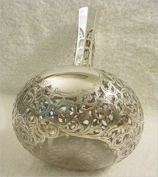 Antique Alvin - Black Starr & Frost Silver Overlay Tree of LIfe decanter w/stopper 8