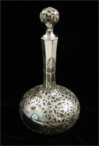 Antique Alvin - Black Starr & Frost Silver Overlay Tree of LIfe decanter w/stopper 9