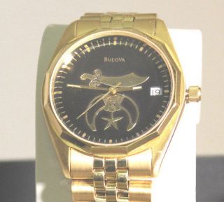 Bulova 97b24 Vintage Masonic Shriner Dial Black & Gold Bracelet