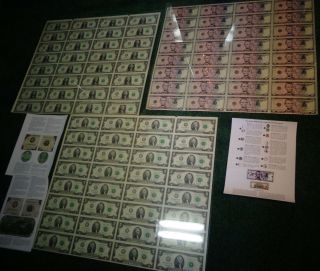 UNCUT SHEETS - SET 3 OF $1 x32 $2 x32 $5 x32 Real Currency Note/Rare Money GIFT 7