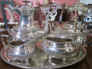 Old Silver Plate Antique Victorian Teapot Set Teekanne Jug Sugar Bowl Tray C1885
