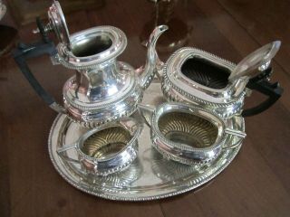 Old Silver Plate Antique Victorian Teapot Set Teekanne Jug Sugar Bowl Tray c1885 8