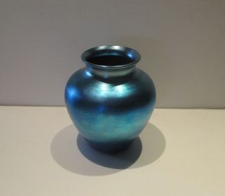 Vintage Frederick Carder Steuben Aurene Signed & Numbered Blue Vase 3