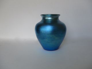 Vintage Frederick Carder Steuben Aurene Signed & Numbered Blue Vase 6