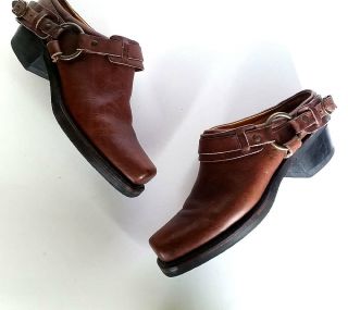 Vtg Frye Boots 8 Usa Made Whiskey Brown Leather Harness Mule Primo Womens 8