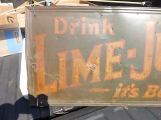 Vintage EARLY and RARE Lime Julep Soda Metal Sign Great Patina COLA GAS OIL 2