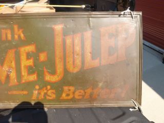 Vintage EARLY and RARE Lime Julep Soda Metal Sign Great Patina COLA GAS OIL 3