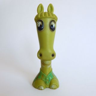 Reliance Vintage Mid Century Big Eye 1971 Long Neck Green Horse Squeek Toy