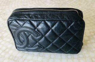 Auth Vintage CHANEL Cambon Crumpled Navy Blue Calf Makeup Case Pouch Good Cond 4