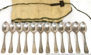 Antique Tiffany Co Colonial Set 12 Sterling Silver Teaspoons W Pouch 14.  29ozt