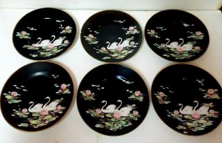 VINTAGE RARE BLACK GOLD NIPPON PLATES CREAMER CUPS SAUCERS SWAN LOTUS FLOWERS 5