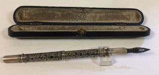 Antique 84 Silver Russian Niello Dip Pen In Case - Pre Revolution