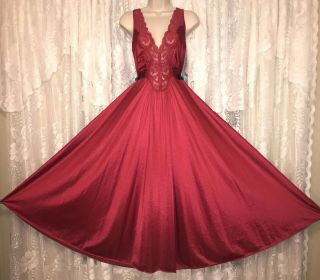Vtg Rare Cherry Red Olga Full Sweep Nightgown Negligee Gown Classic 98280 Xl Xxl