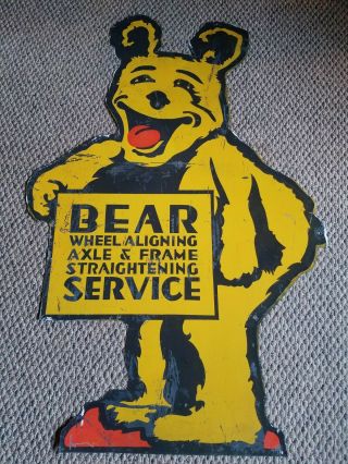 Vtg 1950s Bear Alignment Service Single Sided Metal Sign Gas Motor Oil 53 " X 35 "