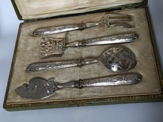 French Silver Hors D ' Oeuvre Serving Set - c1890 - Boxed 10