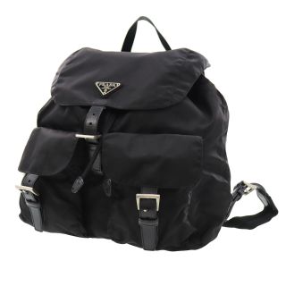 Prada Logos Backpack Bag Black Nylon Leather Italy Vintage Authentic Aa258 I