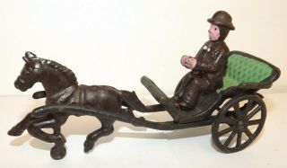 Vintage Cast Iron Trotting Horse & Buggy And Driver With 2 Wheel Carriage Wagon