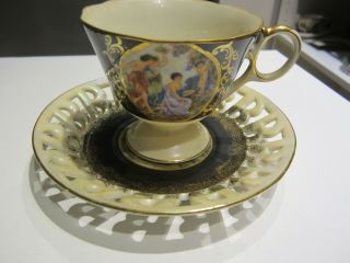 Lm Royal Halsey Very Fine Portrait Cup W Leaf Reticulated Saucer