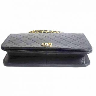 Authentic Chanel Vintage Black Quilted Lambskin Chain Snap Flap Bag Clutch 10